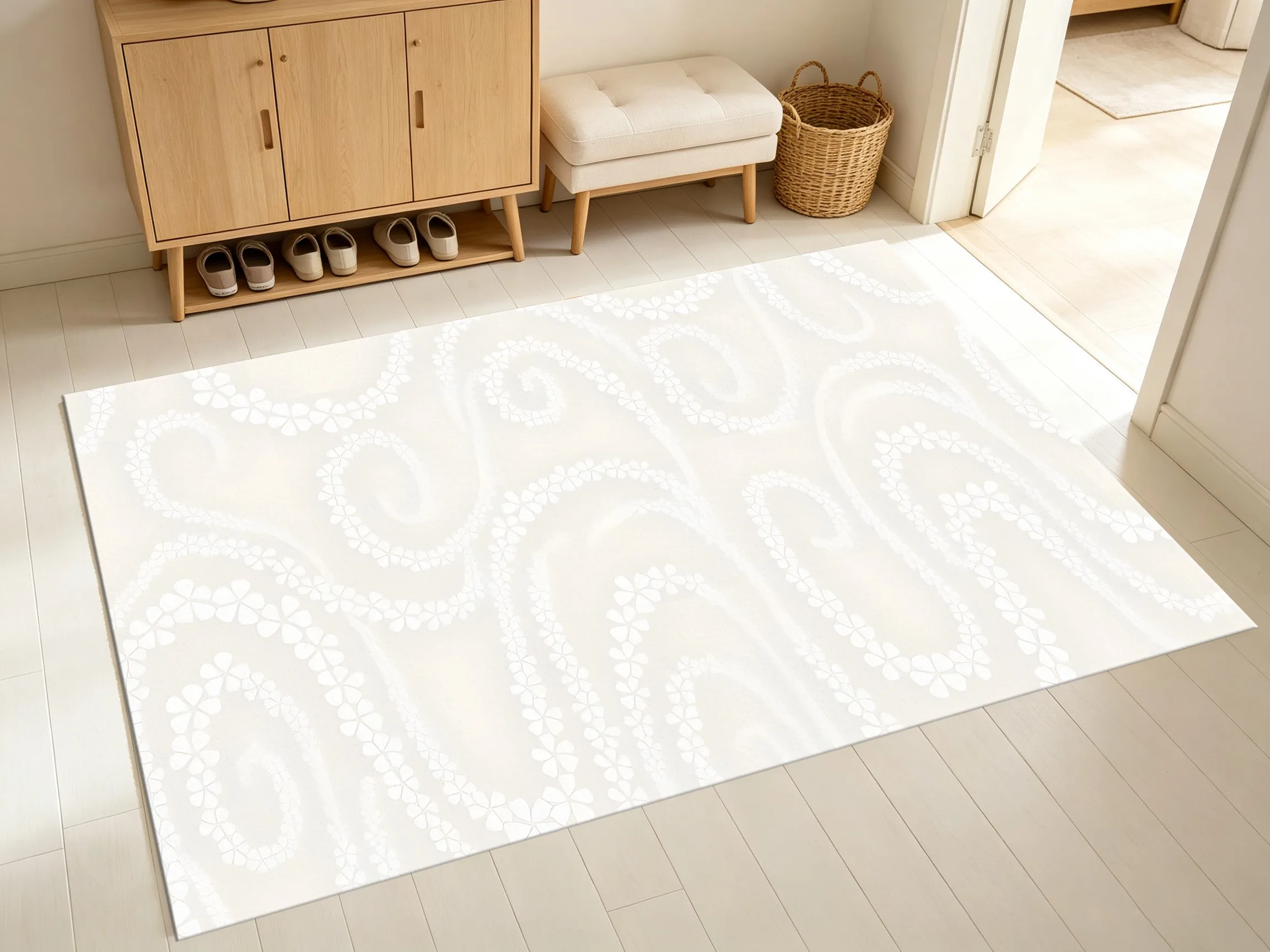 2D Large Carpet, Creamy White Paisley Pattern, Gentle Creamy Style, Living Room & Bedroom