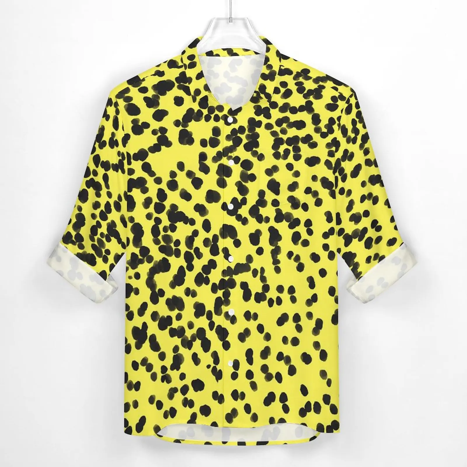 Dalmatian Stylish Casual Shirt Men Black Yellow Polka Dots Shirt Autumn Fashion Blouses Long Sleeve Graphic Oversized Clothes