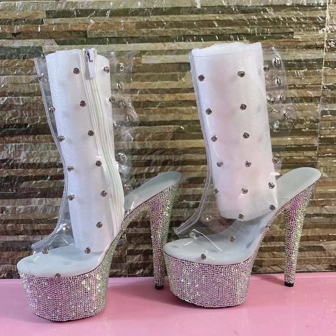 17cm sheer wedding shoes, 7-inch model stilettos with diamond soles, and fish-mouth zip-up ankle boots