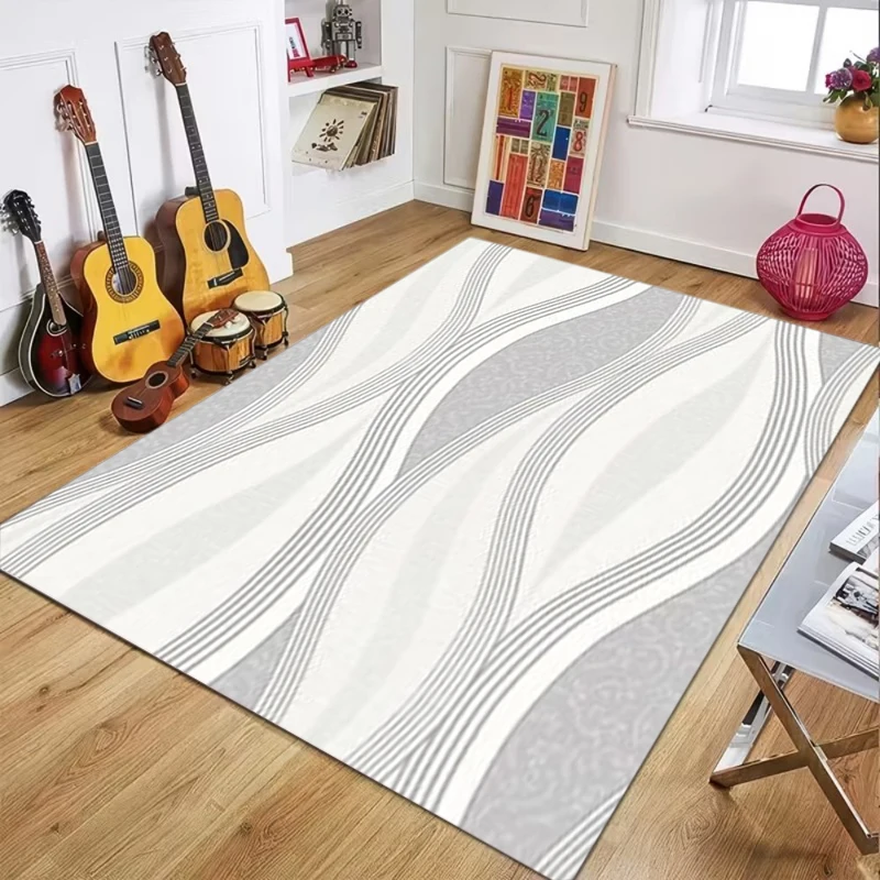 Modern Minimalist Wavy Stripe Area Rug Large Carpet for Living Room Bedroom Hallway Entryway Kitchen Soft Touch Floor Mat