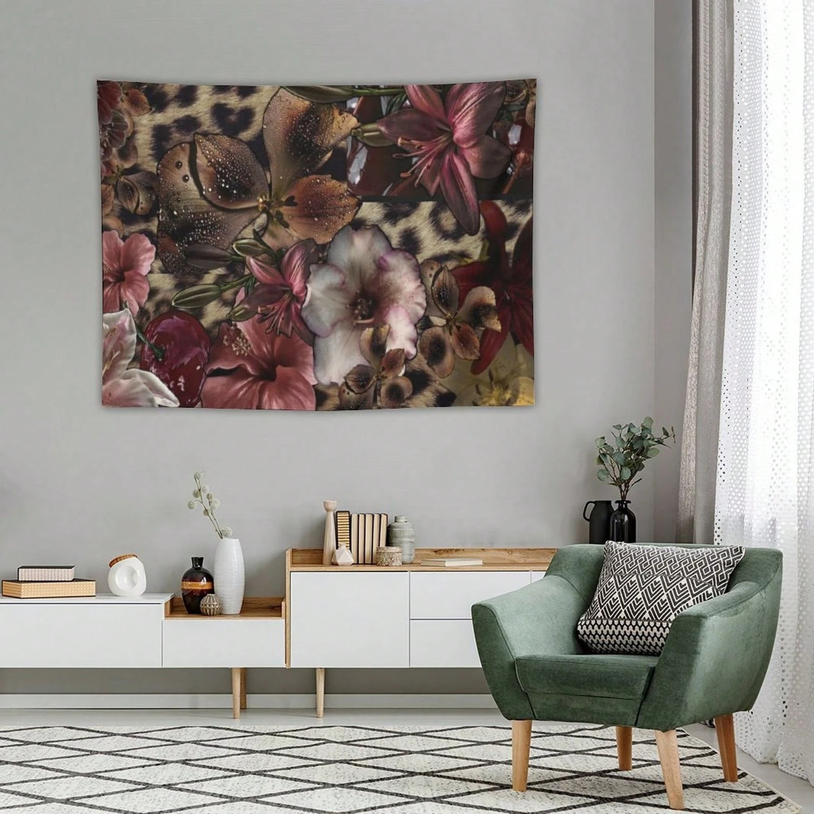 1pc Lily Flower Tapestry As Wall Art Tropical Blossom Leaves Tapestry Aesthetic Landscape Tapestry Wall Hanging For Bedroom &