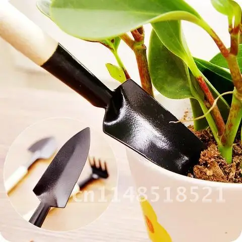 Mini Harrow Shovel Spade Set 3 Pcs Wooden Handle Plant Soil Shovels Flowerpot Tools Potted Plants Maintenance Gardening Tools