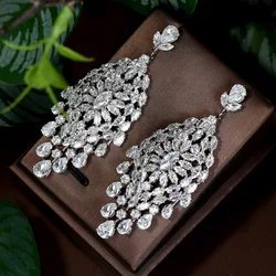 HIBRIDE Big Cubic Zirconia Long Dangle Water Drop Earrings Luxury Pageant Bridal Jewelry For Women E-801