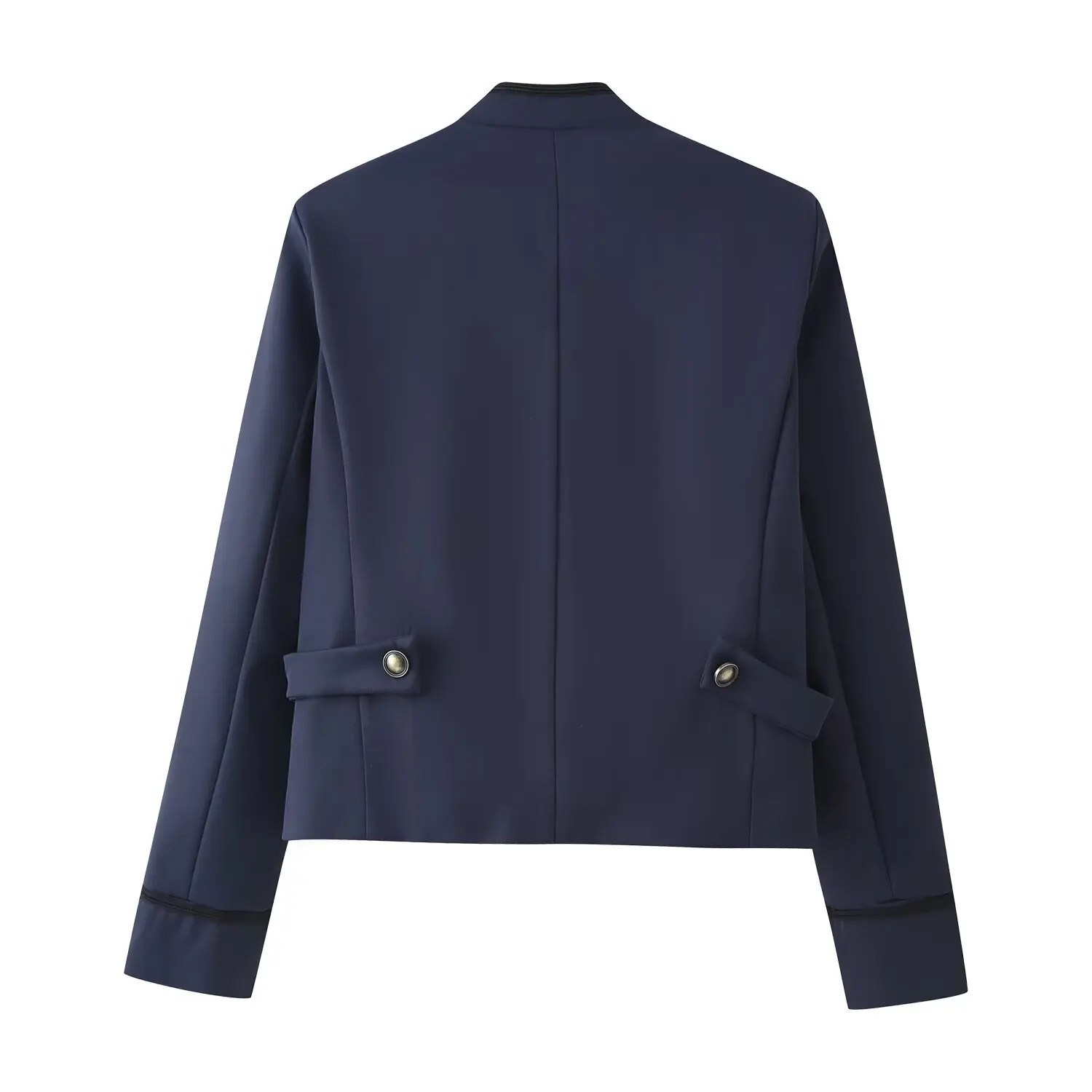 Women Woven Patchwork Napoleon Jacket 2026Spring Long Sleeve Hook Closure Street Blazer Outerwear Chic Top Casual Edgy Crop Coat