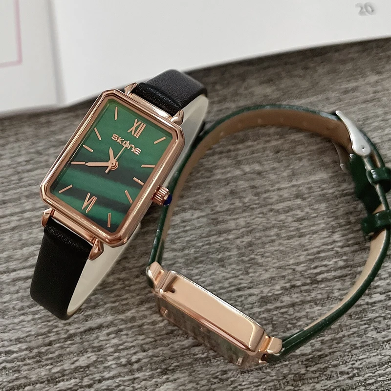 Small niche light luxury minimalist temperament square retro women's watch Famous brand genuine small green watch