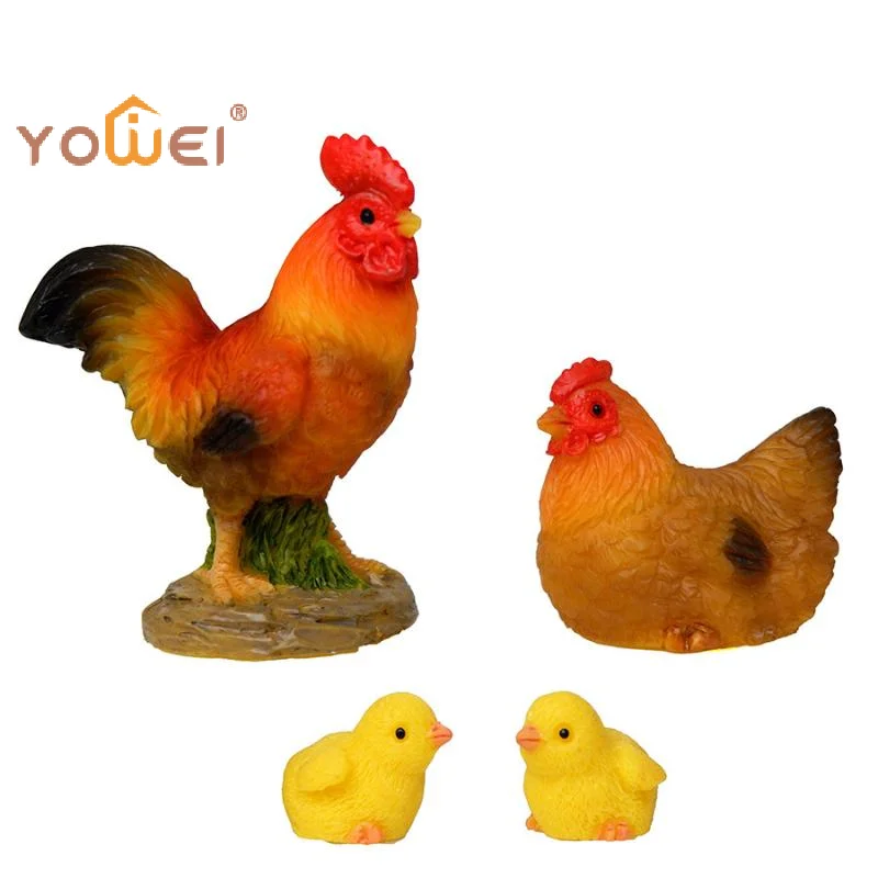 Latest 1set Rooster Chicken Figurines Farm Animal Model Miniature Garden DIY Landscaping Cartoon Hen Chick Ornament Home Decor