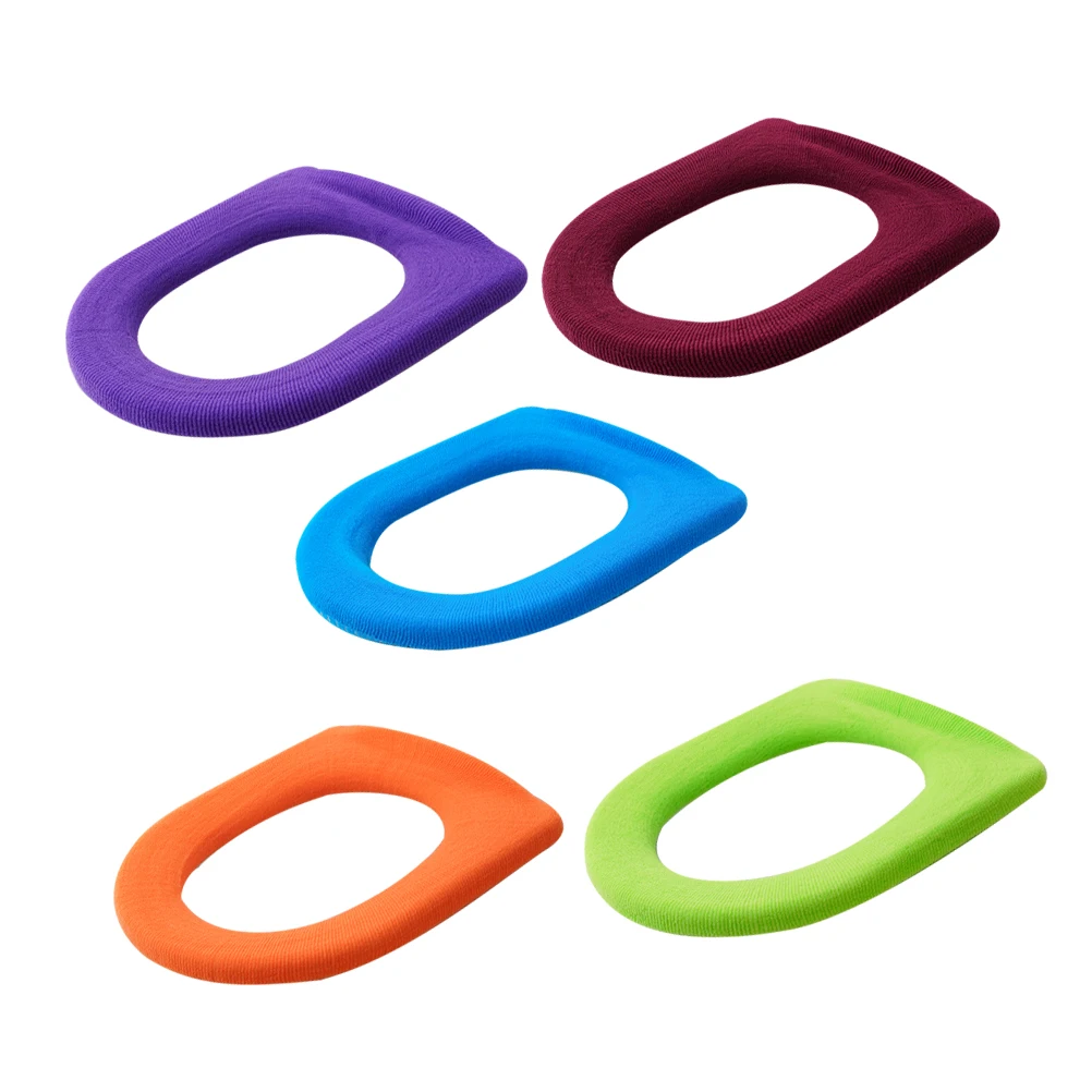 

5pcs O-Shaped Toilet Seat Cover Cushions Soft Warm Durable Bathroom Pads Waterproof Reusable Colorful Stylish Practical Life