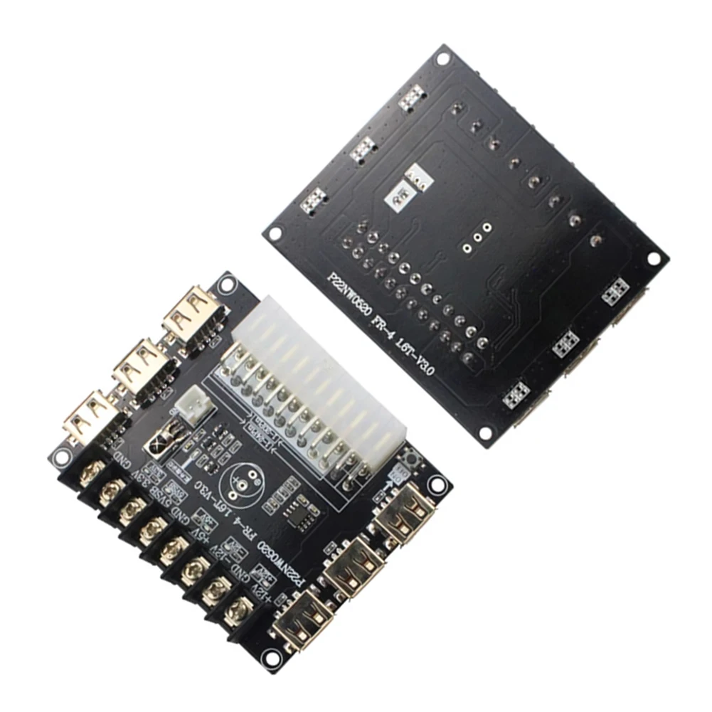 24-pin Distribution ATX Power Board 6 USB Ports 5V 2.1A Tactile Switch 550000 Cycles Black For Appliance Troubleshooting