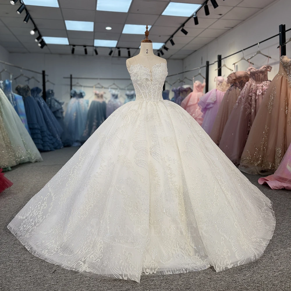 

Стильное роскошное бальное платье без рукавов с жемчугом и блестками на шнуровке сзади, свадебное платье Vestido De Novia длиной до пола DY8503