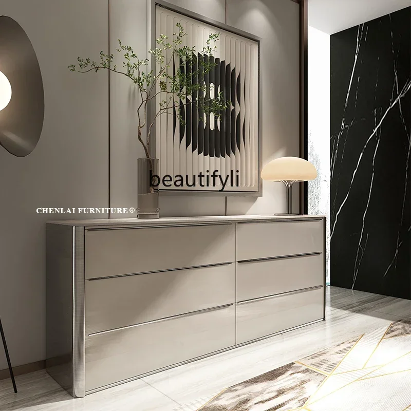 Italian minimalist solid wood six-bucket cabinet light luxury rock slab mystery cabinet multi-functional lockerAA