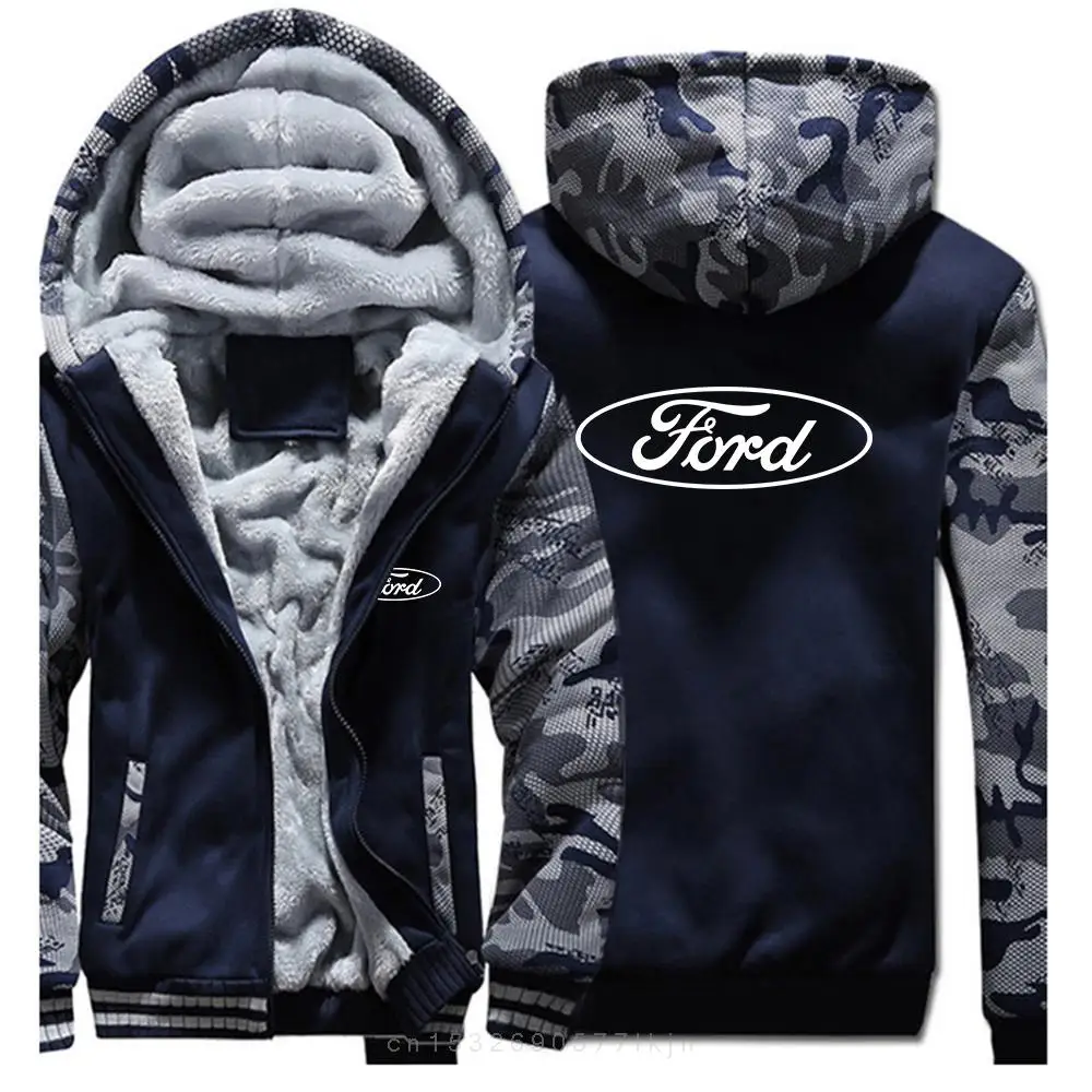 Sweatshirt Jas Trui Tops Ford Auto Logo 2022 Heren Nieuwe Winter Lange Mouwen Print Dikker Warmer Jas Sport Hoodies Rits