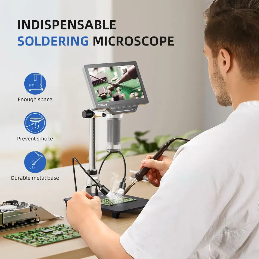 Imagem -03 - Microscópio Digital Amplificação Contínua Magnifier Grande Tela Lcd Colorida Inspeção Usb 12mp 11200x Tomlov-dm201 se