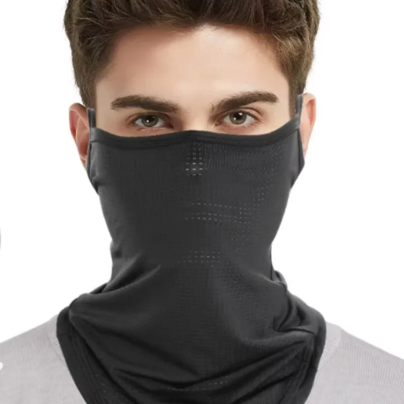 Summer V-Neck Breathable Scarf Half Face Mask Quick-Drying Neck Gaiter with Hanging Ear Design Sun Protection Bandana Neckerchie