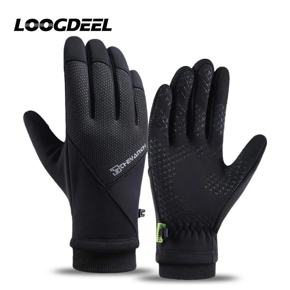 LOOGDEEL Cycling Gloves Sports Bicycle Bike Motorcycle Riding Winter Warm Full Finger Gloves Touch Screen Waterproof Non-slip