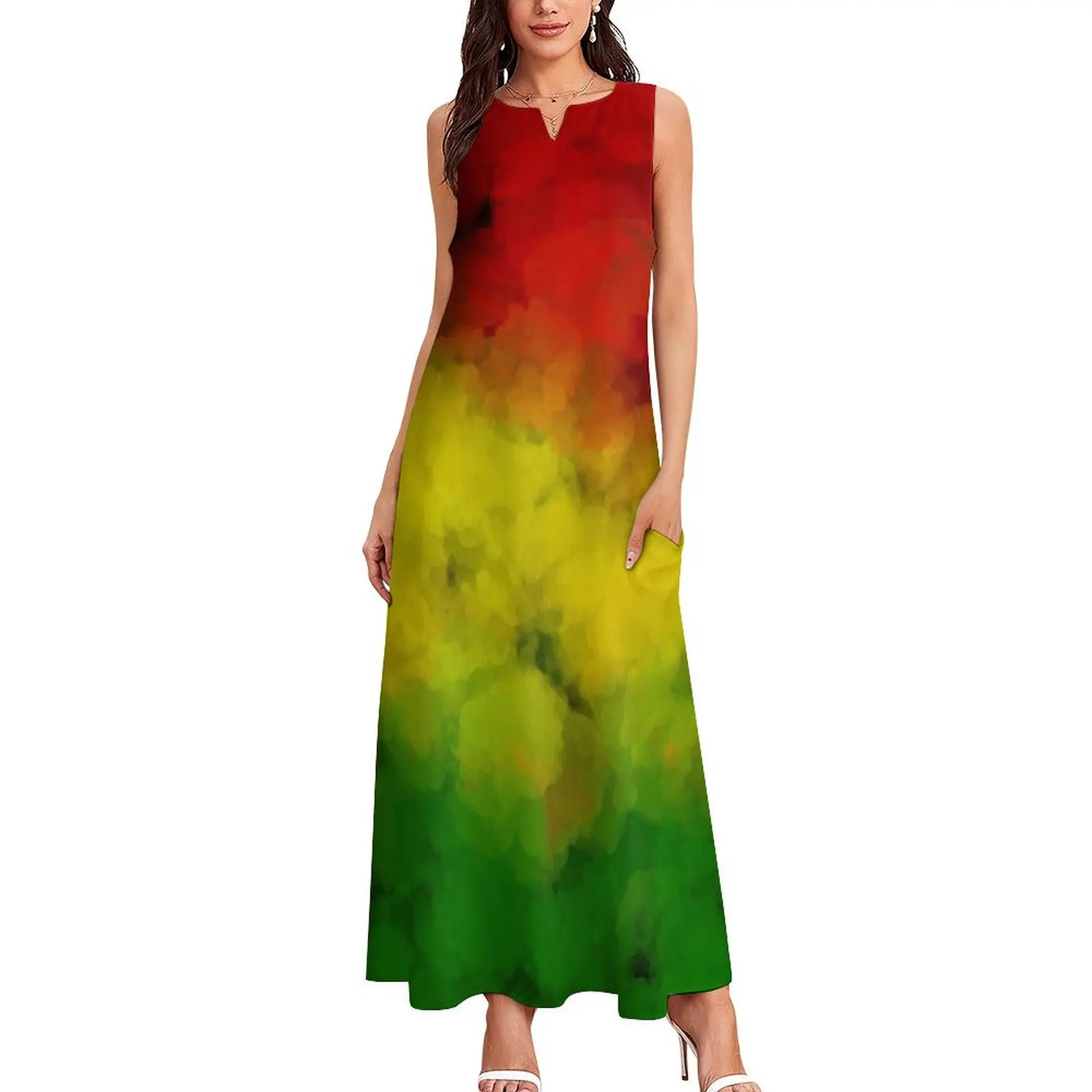 Rasta Watercolor Long Dress luxury dress loose summer dress Beachwear evening ladies