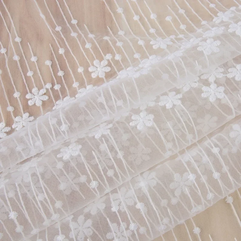 1 yard flower embroidery Lace fabric soft white tulle fabric For Girl Dress Tutu Dress Wedding Dress Bridal Veil
