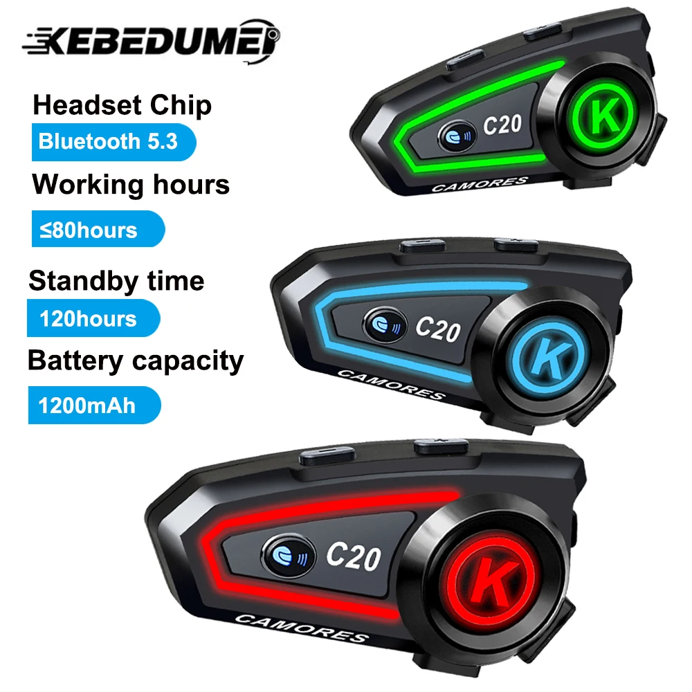 Motorcycle Helmet Headset Bluetooth Hands Free Call Waterproof 1200mAh With Tri-Color Ambient Light Support 2 Phones Same Time