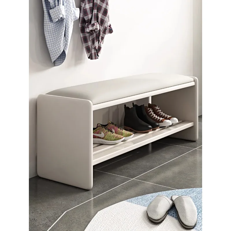 

Solid wood shoe change stool household entrance shoe cabinet sitting stool integrated soft bag shoe stool modern simple long sto