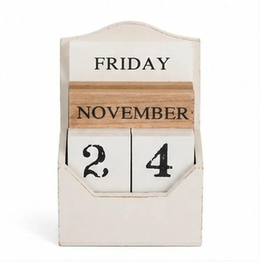 Perpetual Desk Calendar Wooden Vintage Retro Manual Date Tracker Solid Wood Desktop Ornament Home Office Use