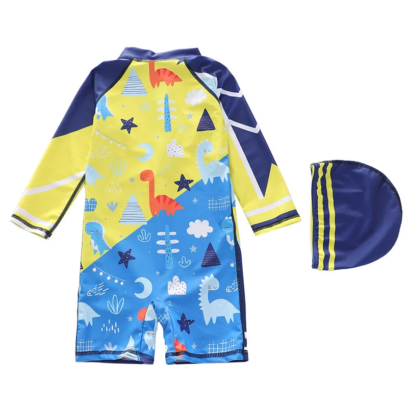 HappyFlute Boy Fashion Dinosour Prints Long Sleeve With Swimming Cap  Sunscreen Seaside  Surfing Suit