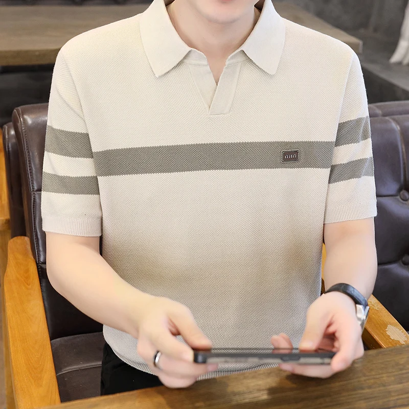 

2025 Autumn Winter Men's ort Sve Knitted irt f Sve Turn-down Collar Base Layer Top Casual Faion Street Sle