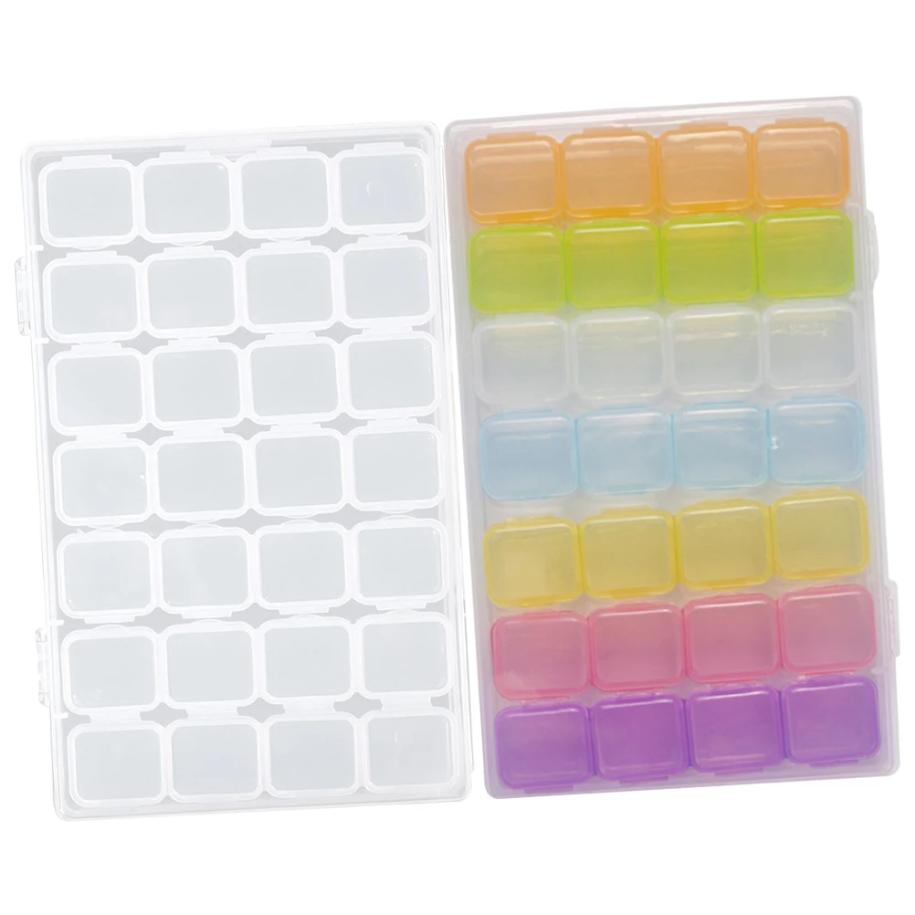 

2pcs Jewelry Storage Box 28 Compartments Plastic Divided Containers for Beads Earrings Clay Nails Small Display Case