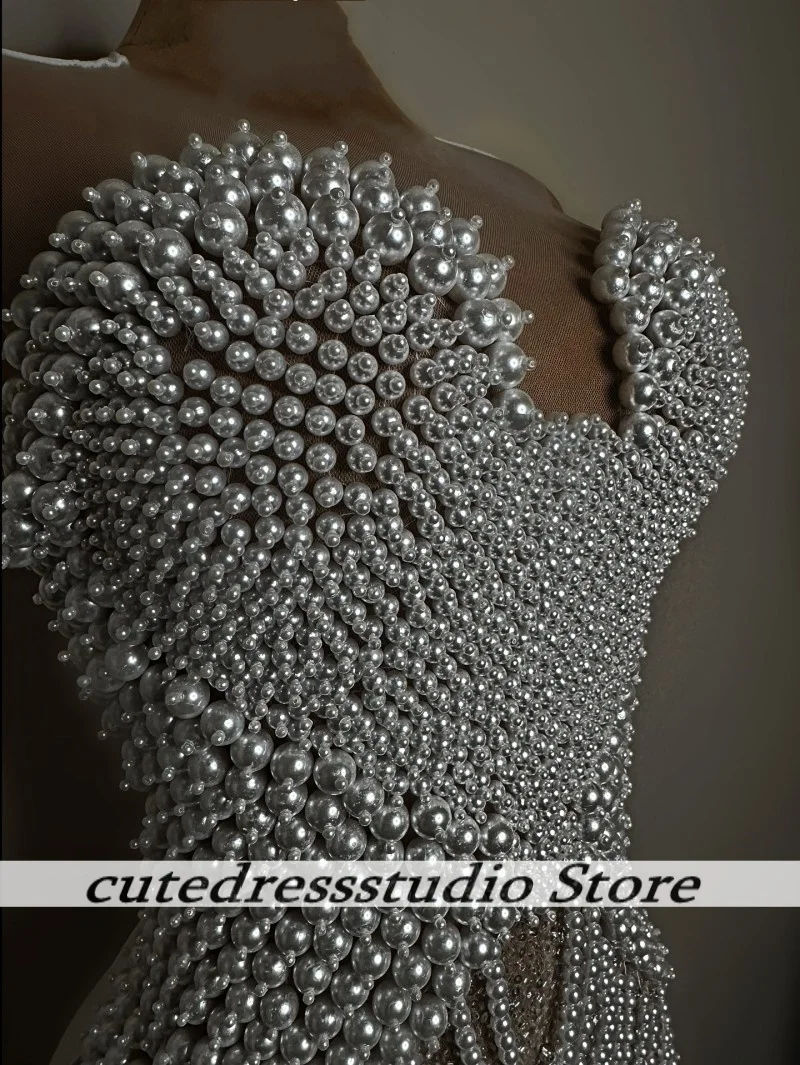 Luxurious Peal Beaded Sequin Birthday Party Dresses For Women Customized Nigerian Homecoming Dress Prom Gowns Vestido De Festa