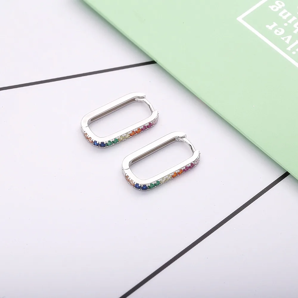 SHADOWHUNTERS حقيقية 925 فضة هوجيز هوب أقراط قوس قزح كريستال ساحة الأطواق للنساء فاسق مجوهرات هدايا باردة #3