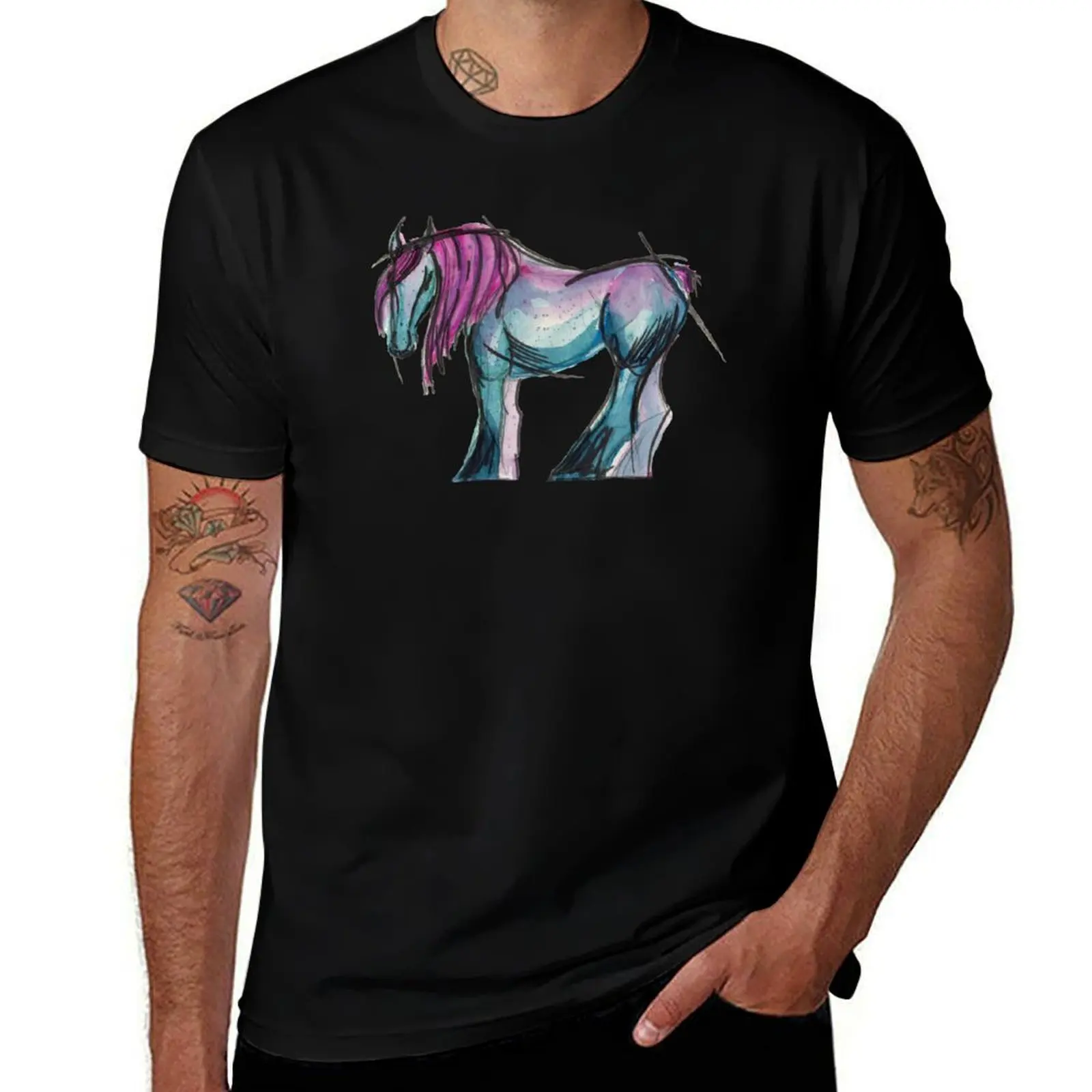 Belgian Draft Horse boldwatercolor sketch T-Shirt Plus Size Loose Short Sleeve Top T-Shirt