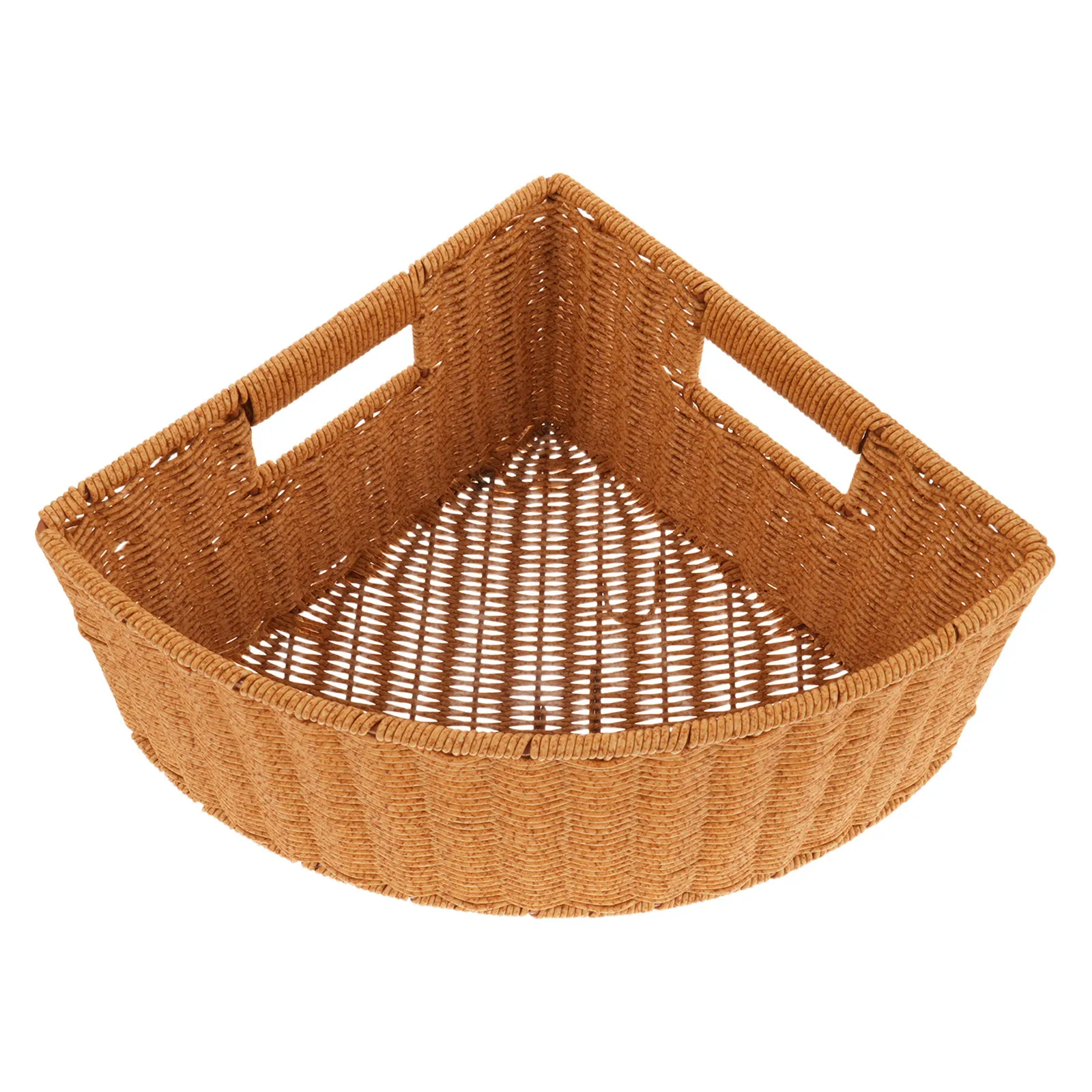 

Triangular Woven Storage Basket Plastic Small Organizing Bin Fan-Shaped Corner Shelf Space Saving For Bathroom Bedroom