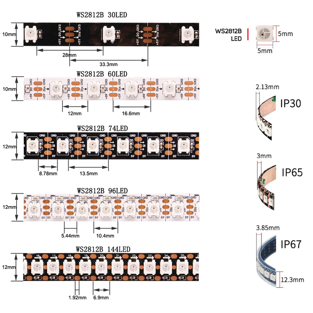 WS2812B Led Strip WS2812 Rgb Individueel Adresseerbare Smart Led Verlichting Strip Kit IP30 0.3W/Led DC5V