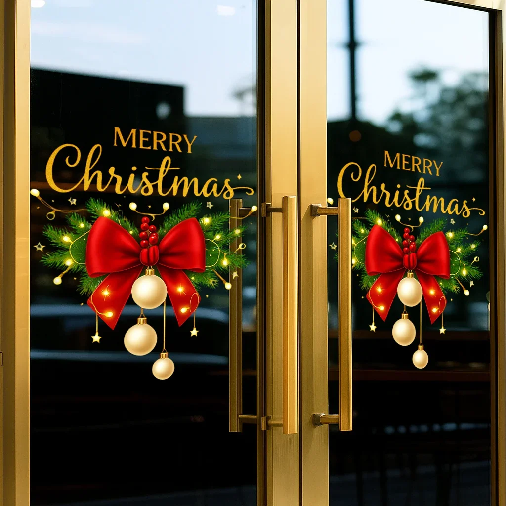 ​ Weihnachtsschleifen-Fensteraufkleber 45x60cm Elektrostatisch Haftender Abnehmbarer PVC-Aufkleber für Heim- und Partydekoration, Feiertagsgeschenk, Keine Rückstände