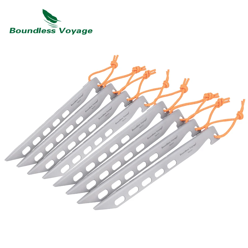 Boundless Voyage 8pcs 20cm Titanium Tent Pegs Stakes V-shaped Outdoor Camping Tent Nails Lightweight Canopy Tent Accessories