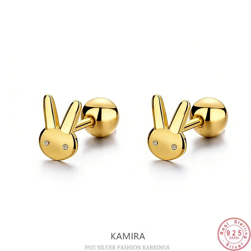 

KAMIRA 925 Sterling Silver Kawaii Bunny Earrings for Cute Rabbit Cartilage Piercing Earrings Fine Jewelry Girls Gift