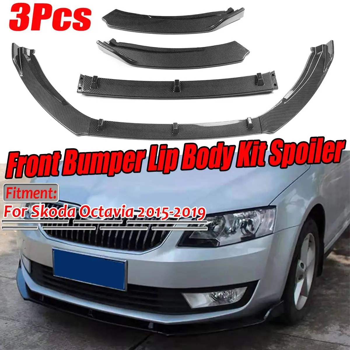

New Carbon Fiber Look/Black Car Front Bumper Splitter Lip Spoiler Diffuser Protector Guard Body Kit For Skoda Octavia 2015-2019