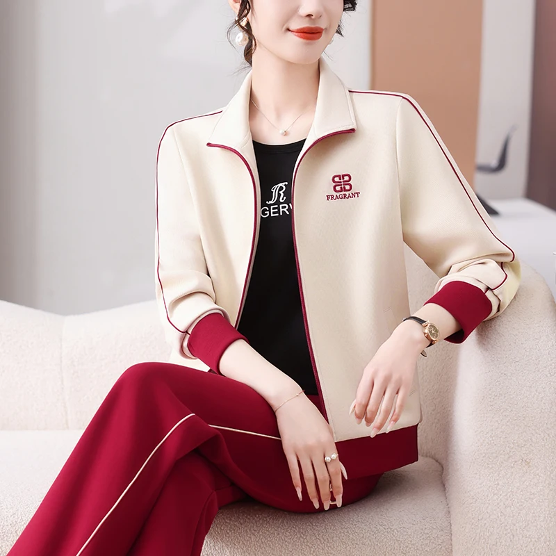 

Mom Spring Jacket 2025 New Fashionable Middle-aged and Elderly Sports Set Women's Spring and Autumn Large Size Three-Piece Set