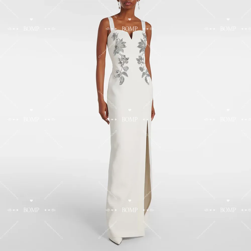 BOMP 우아한 아이보리 이브닝 드레스 웨딩 머메이드 정장 파티 드레스 스트랩 두바이 프롬 드레스 바닥 길이 아플리케 맞춤 제작