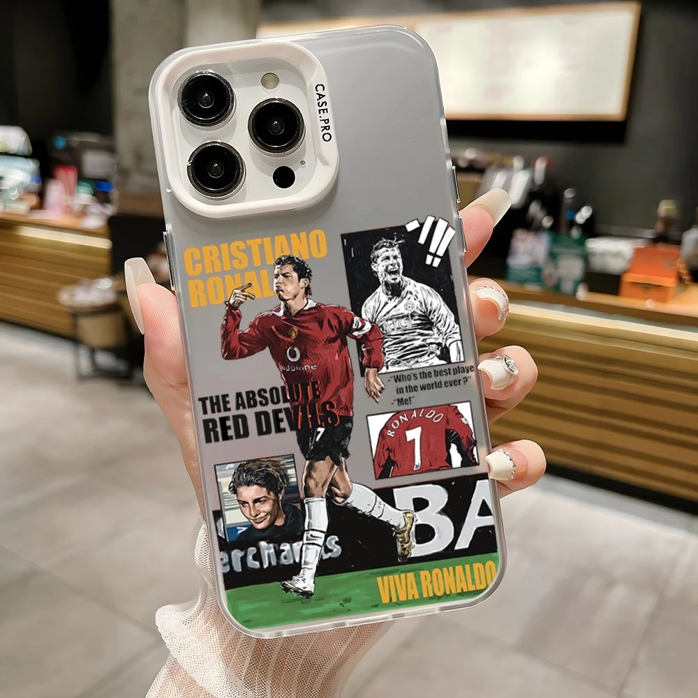 Famous Football For CR7 NJR Phone Case Black White Cool for IPhone 16 15 14 13 12 Pro Max 11 2024 Fashion couple