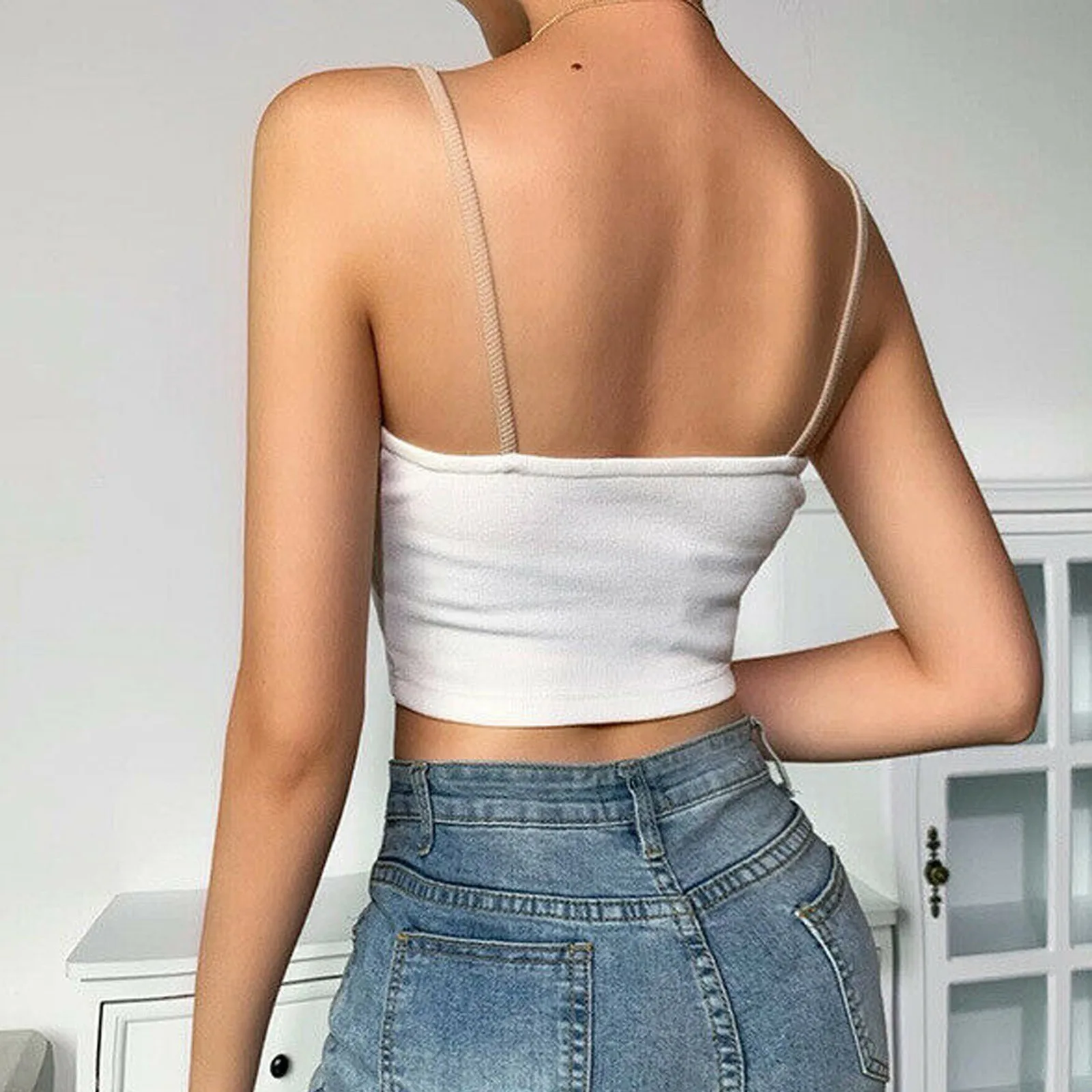 Sexy Women Camis Tops Patchwork Color Bare Midriff Camisole Summer Backless Ladies Camis Tops Ropa Mujer