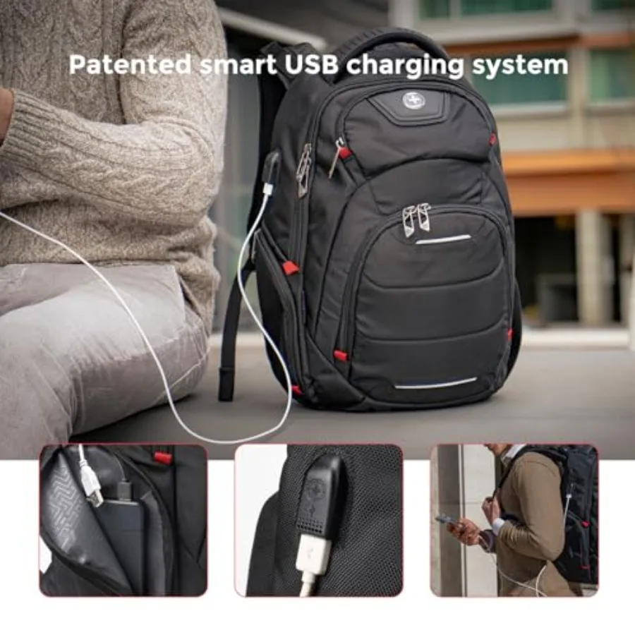 حقيبة ظهر للكمبيوتر المحمول بتصميم Swissdigital للرجال والنساء تناسب حقيبة كمبيوتر مقاس 15.6 بوصة مع منفذ شحن USB مريح واهتزاز #5