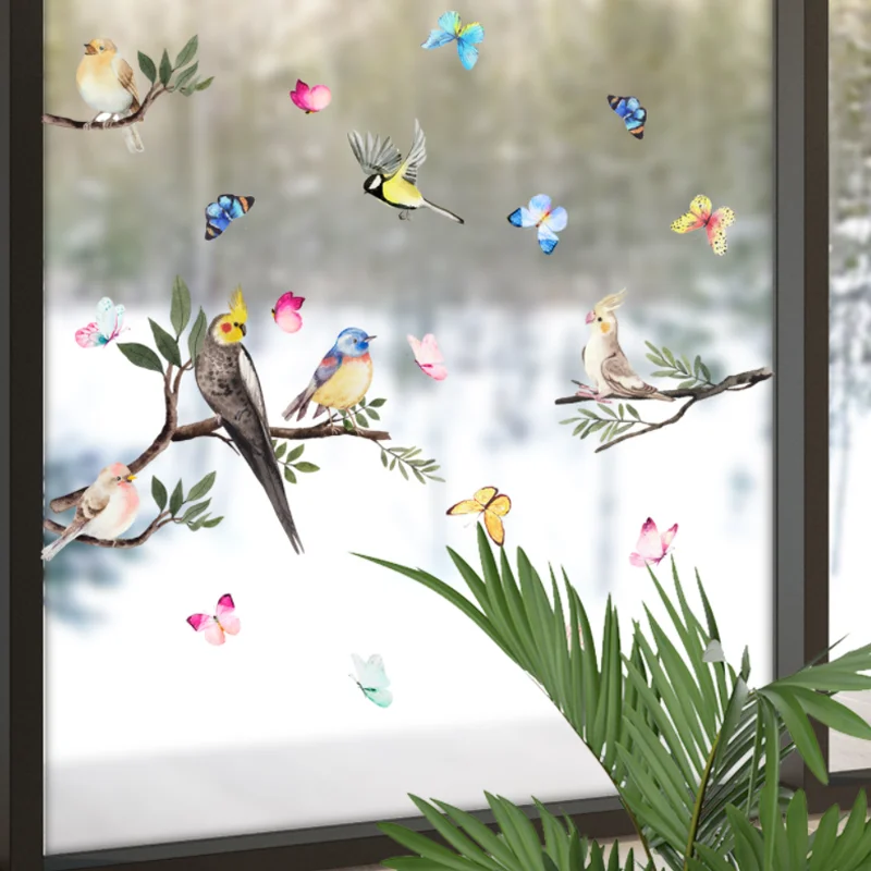 Branch Bird Butterfly Wall Sticker Cartoon Children's Bedroom Background Decoration Kindergarten Classroom Stickers Removable