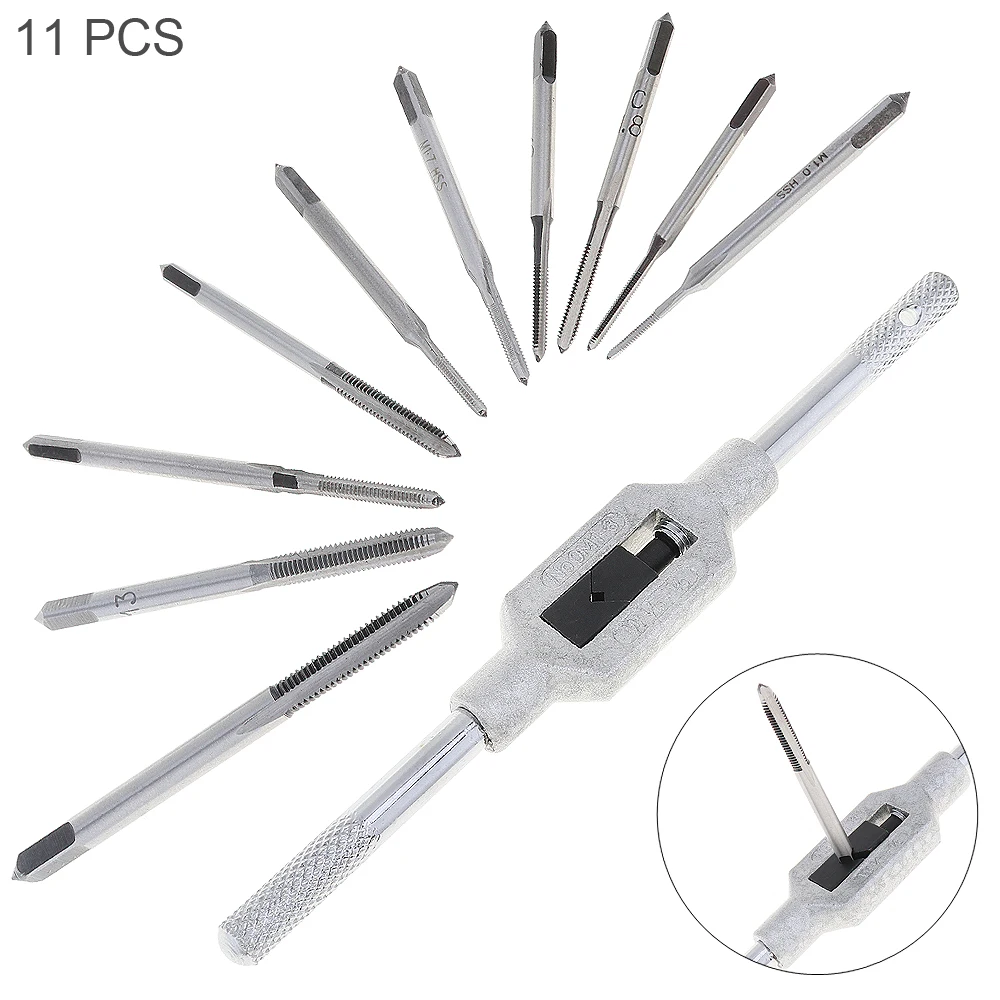 

11pcs Mini AdjustableTap Wrench Set Metric Tap Set Screw Thread Plug Taps M1 M1.2 M1.4 M1.6 M1.7 M1.8 M2 M2.5 M3 M3.5