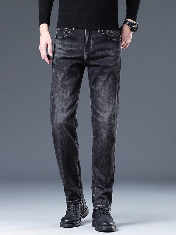 

Men's Slim Fit Denim Jeans Bla Thi Winter Casual Straight Leg Elastic Cotton Polyester Blend Retro Sle mid Waist Zipper