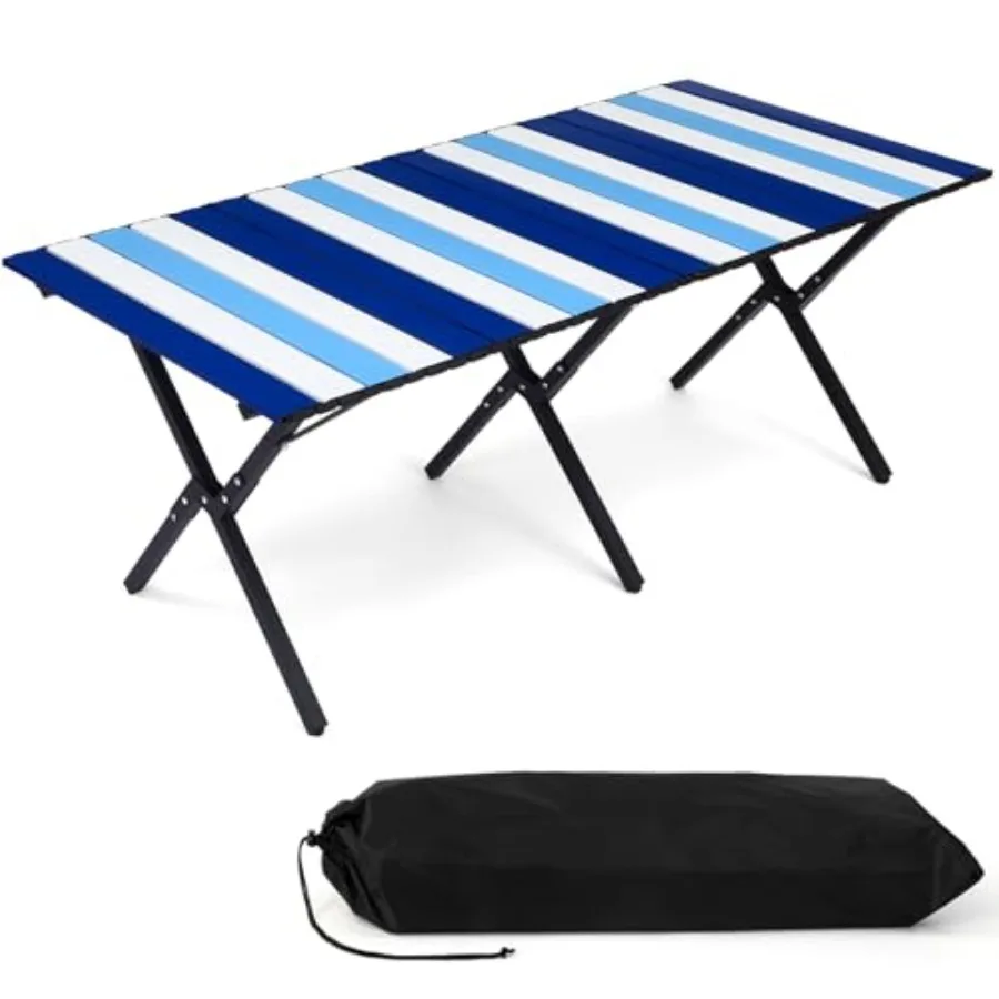 

Beach Table Foldg Campg Portable Table Striped White Alumum Side with Carry Bag for Campg Picnics and Outdoor Activities