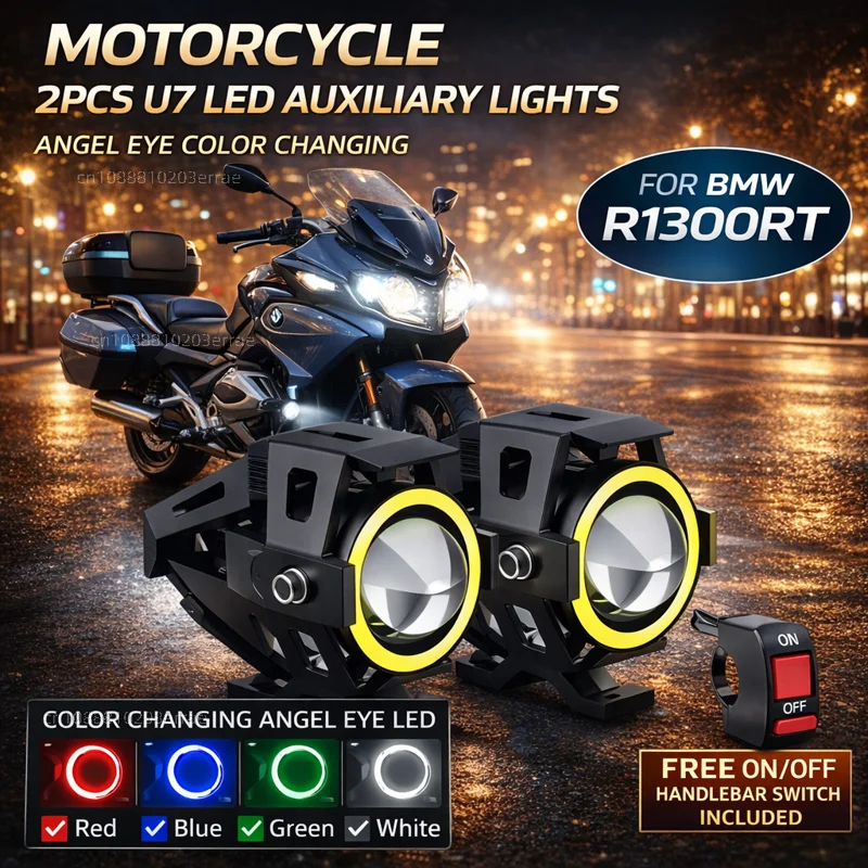 Waterproof Motorcycle LED Headlight 3000LMW U7 Motorbike LED Driving Fog Spot Light with Switch For BMW R1300RT R 1300 RT R1300