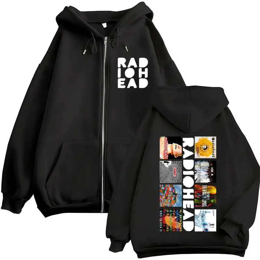 Rock Band Radiohead Album Cover Print Zipper Hoodies Men's Clothing Fashion Casual Zip Up Sweatshirts Coats Jackets Streetwear