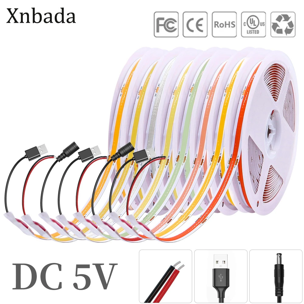 

DC5V LED COB Strip Light 320LED USB High Density Flexible COB Led Light Warm Nature White Red Blue Pink Yellow Linear Dimmable