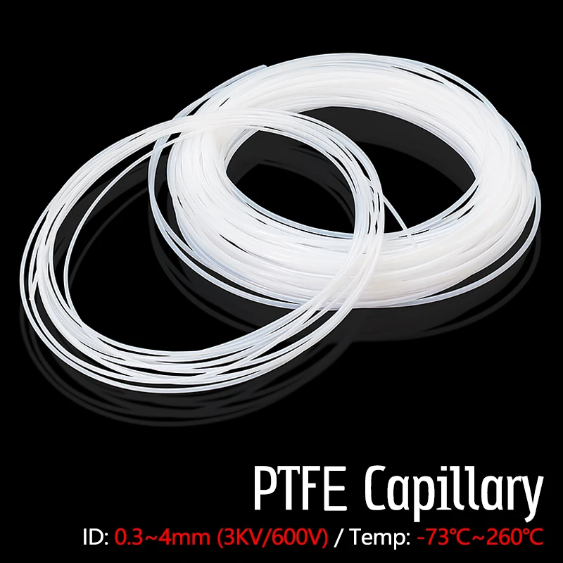 

3KV 600V PTFE Tube Insulated Capillary Hose Rigid Pipe Bowden Extruder Transmit for 3D Printer Parts ID 0.3 0.5 0.6 1-4mm