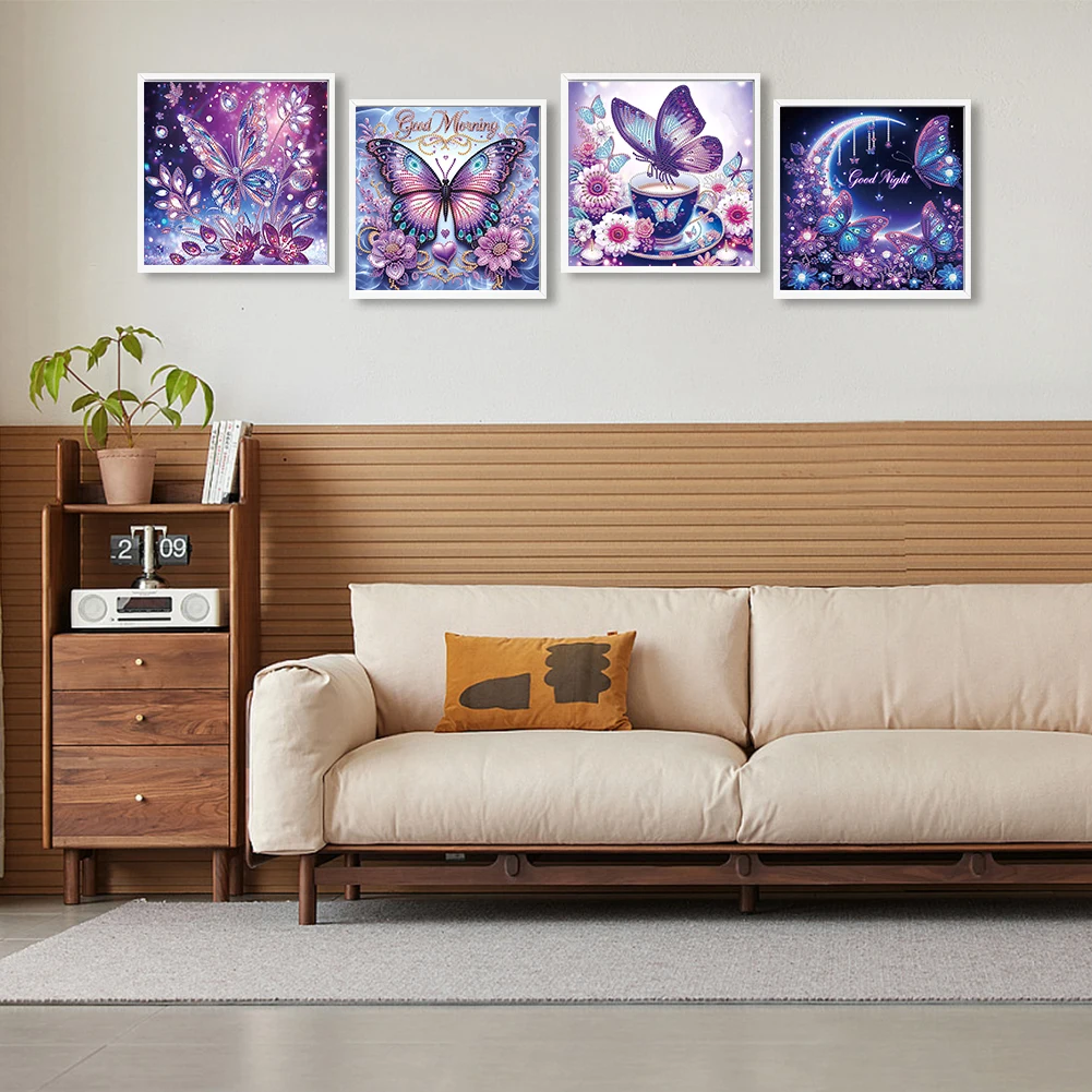 

4pcs 5D DIY Partial Special Shaped Drill Diamond Painting Butterfly Decor30x30cm (A)