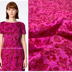 Yarn Dyed Jacquard Brocade Fabric for Diy Sewing Vest Dress Clothing Fabrics Rose Red Floral Fragments Cloth By Meter